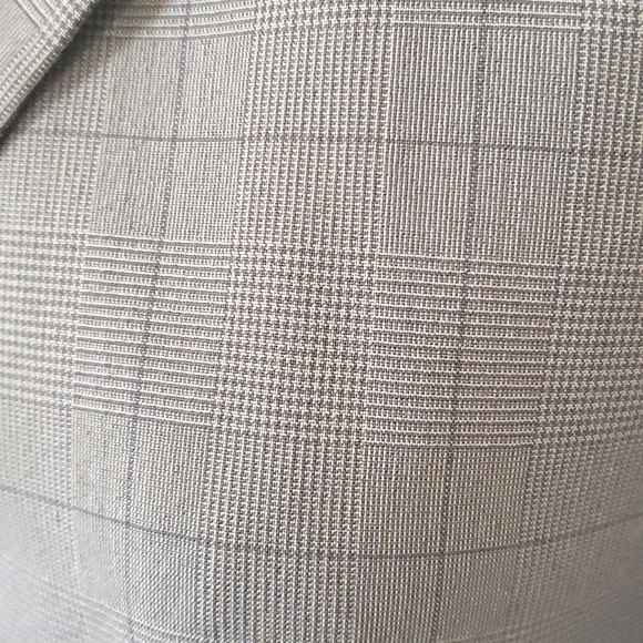 Y2K EXPRESS Tailored Blazer Gray Taupe Tan Fitted Glen Plaid Windowpane - Picture 11 of 15